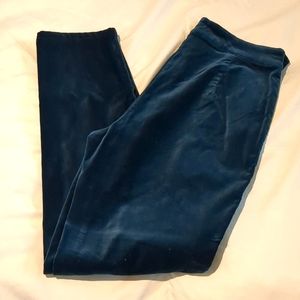 Blue velvet skinny cropped pants